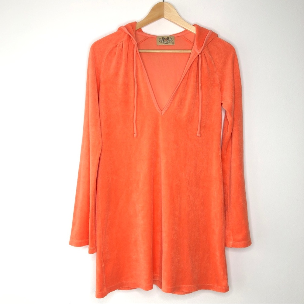 Juicy Couture Vintage Y2K Orange Terry Cloth Long Sleeve Hoodie Dress Coverup